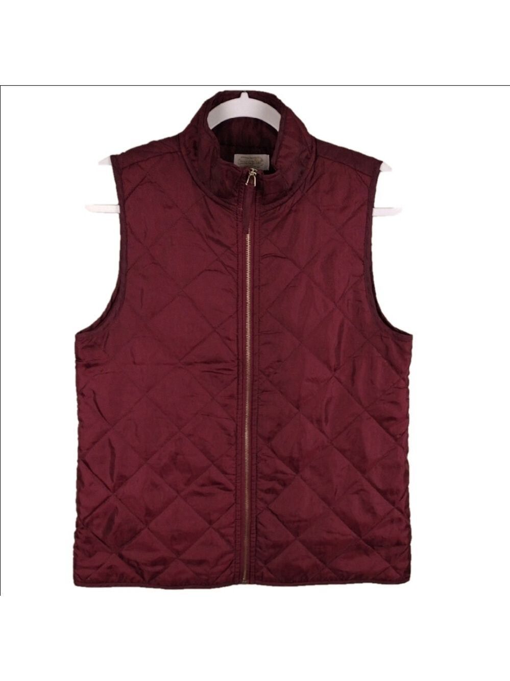 Mud Pie Anthropology Burgundy Funnel Neck Sleeveless Zipper Front Quilted Vest